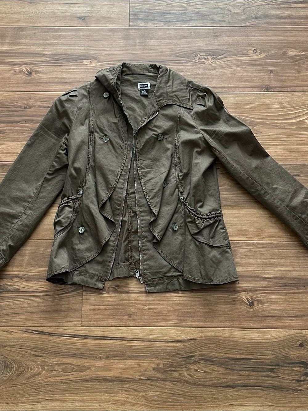 Renuar Olive Green Utility Jacket with Ruffle Pocket Detail